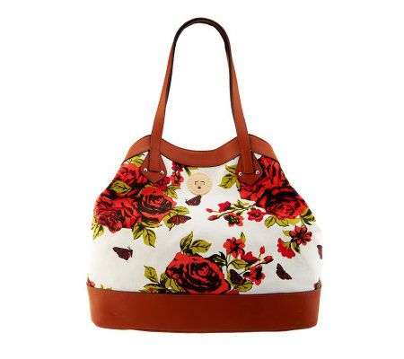 Isaac Mizrahi Live! Bridgehampton Floral Canvas Tote w/Turnlock - A233085