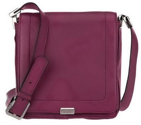 As Is B. Makowsky Pebble Leather Flap Top Crossbody Bag - A234385