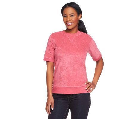 Denim & Co. Short Sleeve Terry Sweatshirt - A3385