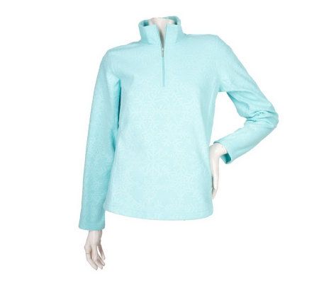 Denim & Co. Embossed Snowflake 1/2 Zip Pullover Fleece - A44585