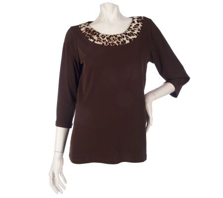 Susan Graver Liquid Knit 3/4 Sleeve Printed Top and Printed Skirt