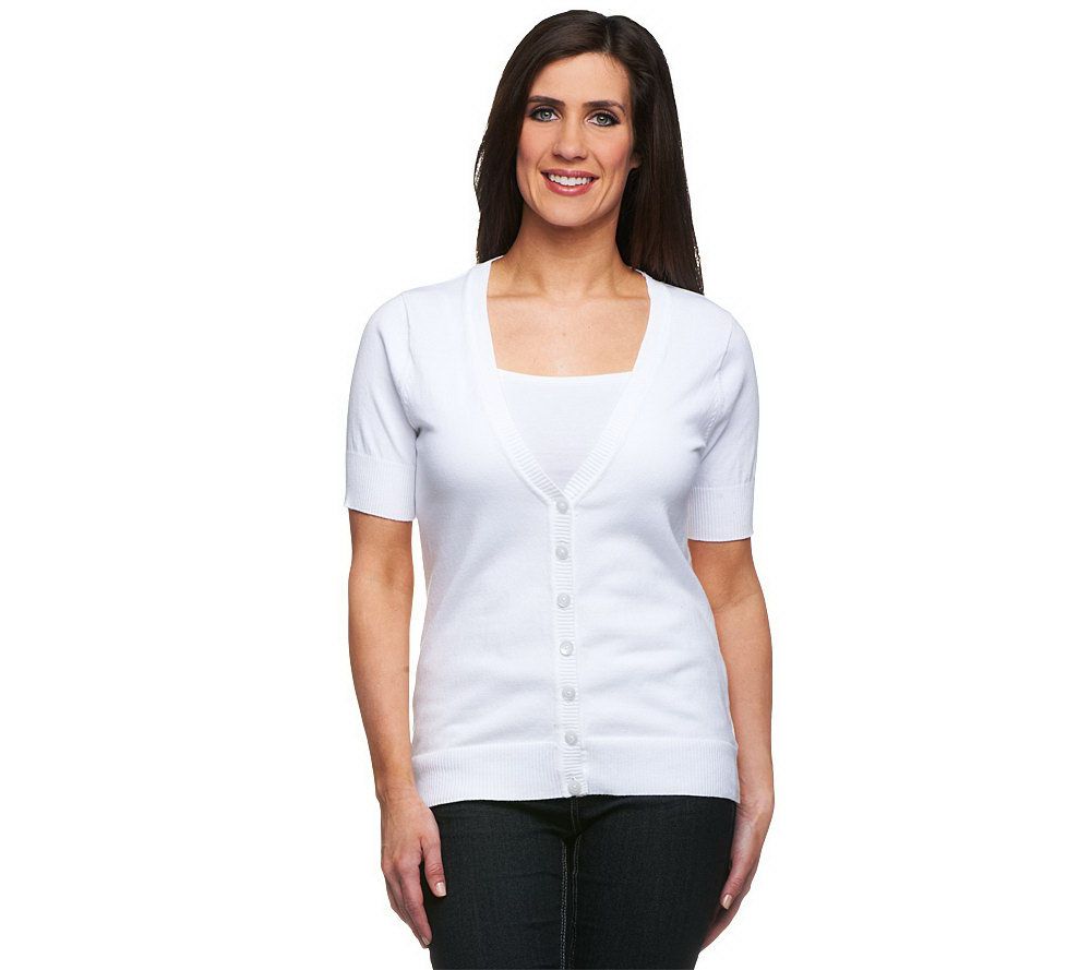 Denim & Co. Essentials Short Sleeve V-neck Cardigan - A199886
