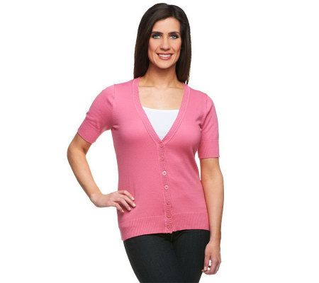 Denim & Co. Essentials Short Sleeve V-neck Cardigan - A199886