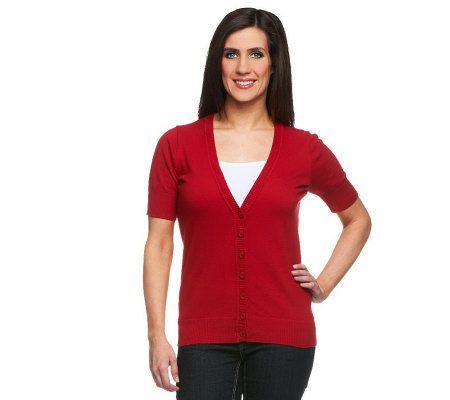Denim & Co. Essentials Short Sleeve V-neck Cardigan - A199886