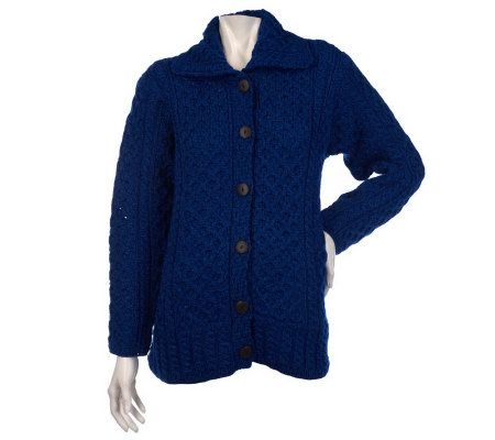 Kilronan Merino Wool Button Front Cable Knit Cardigan - A200286
