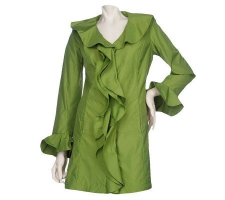 Dennis Basso Water Resistant Ruffle Front Jacket - A213686