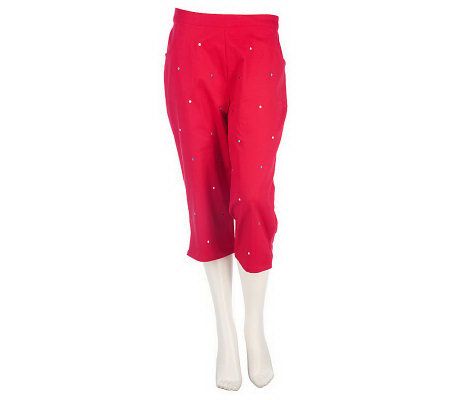 Quacker Factory Polka Dot Embroidered Capri Pants - A213986