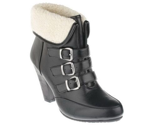 Andrew Geller Ankle Boots with Faux Fur and Buckle Detail - A217186