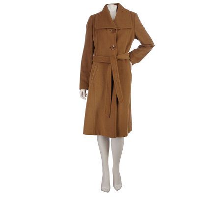 Ellen by Ellen Tracy Wool Blend Coat with Tie Belt - A218186
