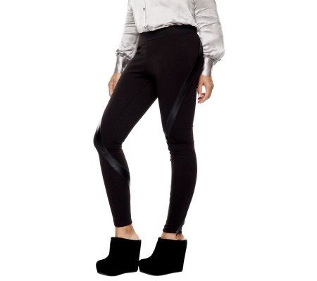 K-DASH by Kardashian Leggings with Faux Leather Trim & Zippers - A218486