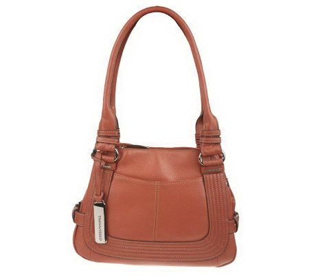 Tignanello Pebble Leather Shopper with Stitching and Buckle Detail - A219086