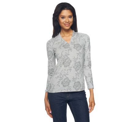 Liz Claiborne New York Printed T-Shirt w/Shirring Detail - A219186