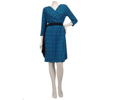 Bob Mackies Fleur De Lis Print Dress w/Self Belt & Ruching Detail - A221786