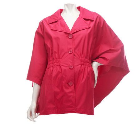 Dennis Basso Notch Collar Button Front Capelet with Pockets - A223486