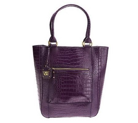 Wendy Williams Croco Embossed Leather Tote with Zipper Pockets - A223686