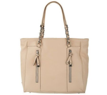B. Makowsky Leather Large Tote Bag with Chain Handles - A224386