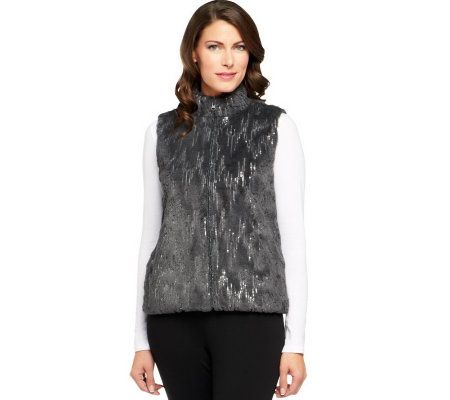 Joan Rivers Faux Fur Vest with Sequins - A225986