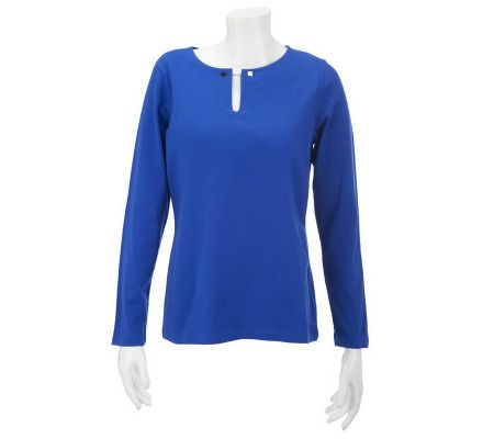 Denim & Co. Long Sleeve V-Neck Notch Top w/Chain Detail - A228886