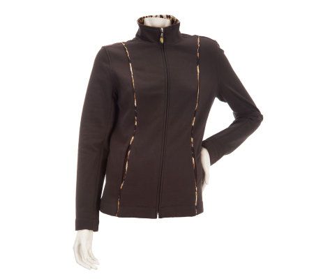 Susan Graver Brushed French Terry Jacket with Animal Print Detail - A229886