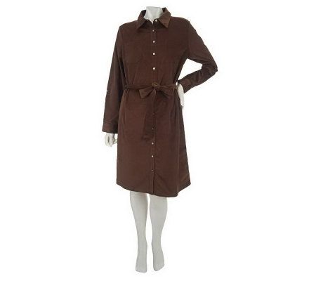 As Is Denim & Co. Pin Wale Corduroy Shirt Dress with Self Belt - A235786