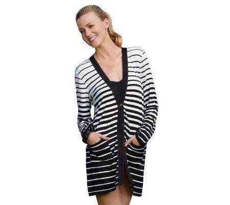 Dotti Draw The Line Button Up Stripe Cardigan Cover-Up - A327186
