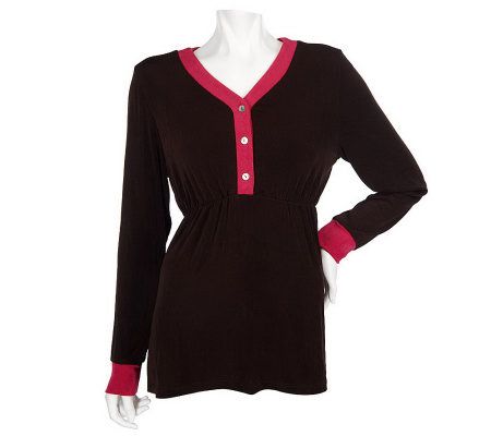 Citiknits Long Sleeve Empire Waist V-neck Tunic w/ Colorblock Trim - A82586