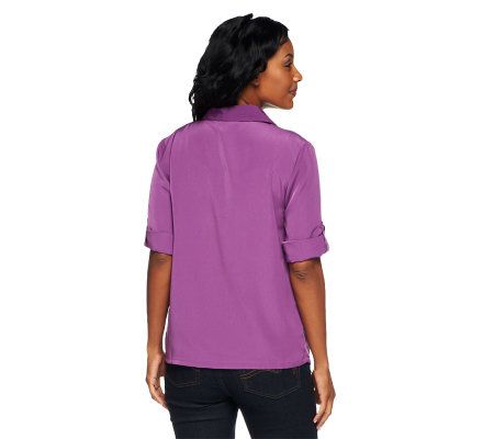 Susan Graver Peachskin Solid Roll Tab Shirt