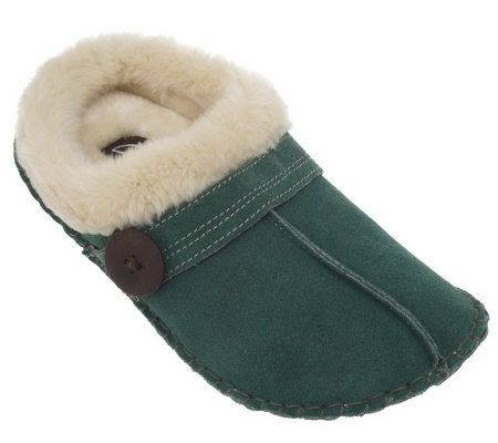 Clarks Suede Slip-on Button Slippers with Faux Fur Lining - A94086
