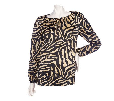 Dennis Basso Printed Stretch Charmeuse Top with Keyhole Detail - A213387