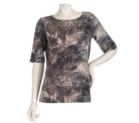 Susan Graver Liquid Knit Elbow Sleeve Top with Rhinestones - A216187