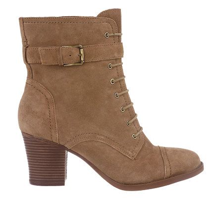 Tignanello Leather or Suede Lace-up Ankle Boots w/ Stacked Heel
