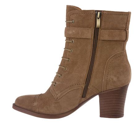 Tignanello Leather or Suede Lace-up Ankle Boots w/ Stacked Heel