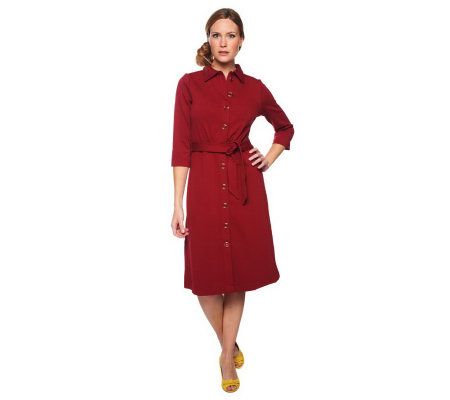Isaac Mizrahi Live! Long Sleeve Knit Shirt Dress - A217387