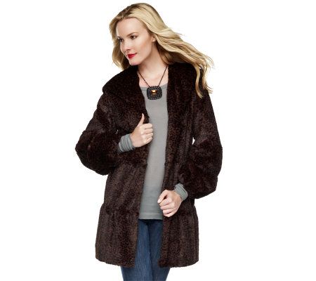 Dennis Basso Faux Fur Leopard Tiered Coat with Hood - A218387