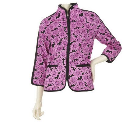 Bob Mackies Daisy Print Zip Front Mandarin Collar Jacket - A221787