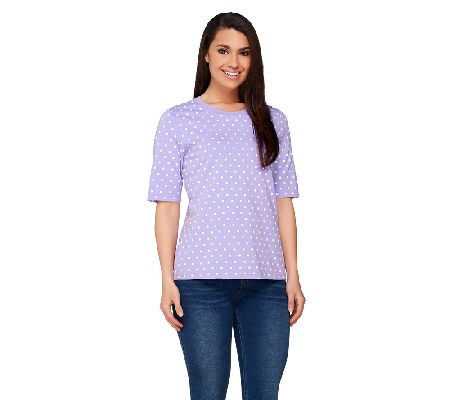 Denim & Co. Elbow Sleeve Polka Dot Print Round Neck T-shirt - A221887