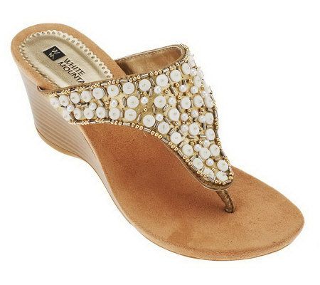 White Mountain Niche Embellished Wedge Thong Sandals - A222687