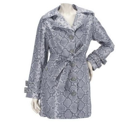 Dennis Basso Water Resistant Python Print Notch Collar Trench Coat - A223487