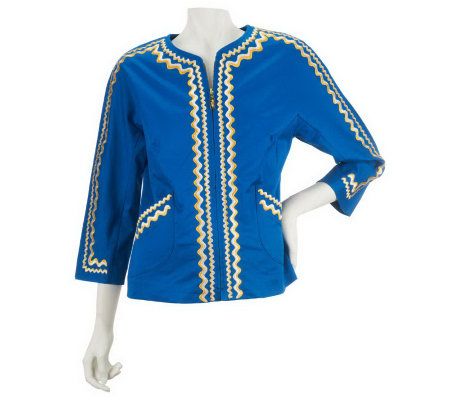 Bob Mackies Zip Front Ric Rac Embroidered Jacket - A224587