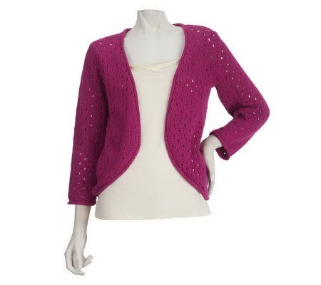 Liz Claiborne New York 3/4 Sleeve Dot Crochet Shrug - A225187