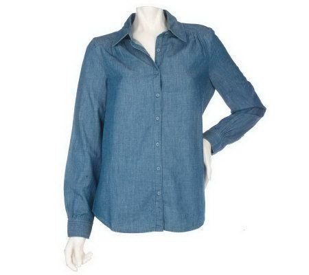 As Is Motto Long Sleeve Button Front Chambray Blouse - A230187