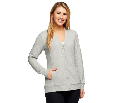 Denim & Co. Long Sleeve Button Front French Terry Cardigan - A230287