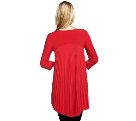 Attitudes by Renee High Low Hem Top with Pleat Back