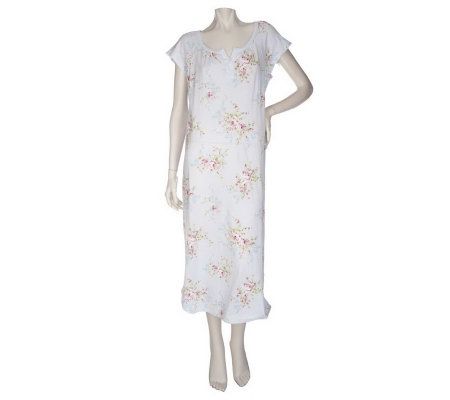 Carole Hochman Damask Floral 100Cotton Flutter Sleeve Gown - A91487