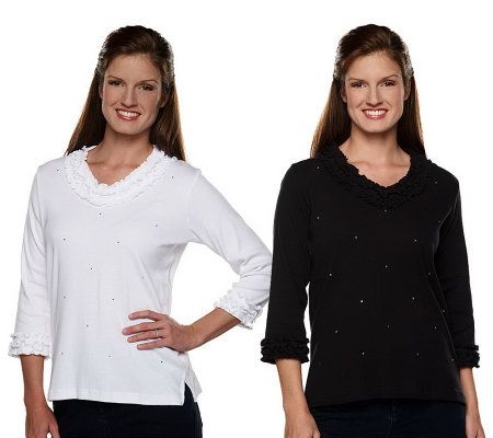 Quacker Factory Sparkle & Shine Set of 2 Lettuce Edge T-Shirt - A93287