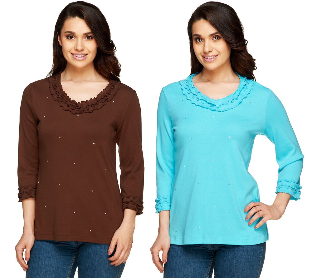 Quacker Factory Sparkle & Shine Set of 2 Lettuce Edge T-Shirt - A93287