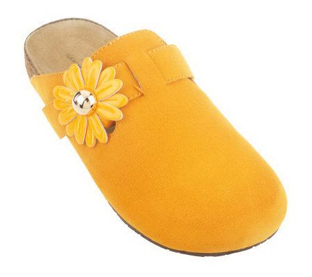 Isaac Mizrahi Live! Suede Slip-on Daisy Accent Clogs - A202488