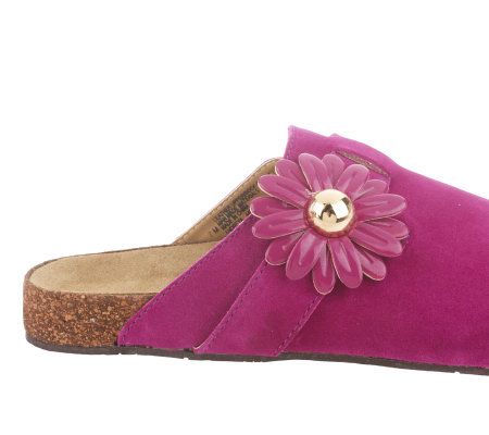Isaac Mizrahi Live! Suede Slip-on Daisy Accent Clogs