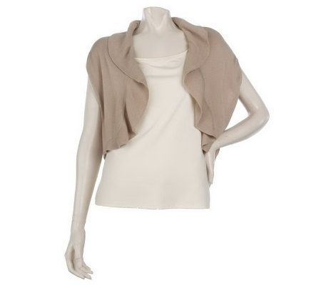 LOGO by Lori Goldstein Open Front Shirred Collar Shrug - A214588