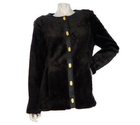 Dennis Basso Turnkey Faux Fur Jacket with Leather Trim - A218388